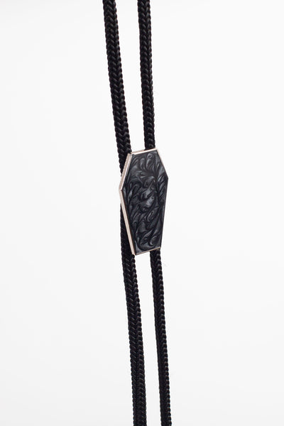 Coffin Bolo in Pearl Resin Silver with Black Cord