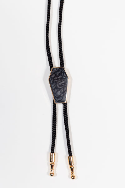 Coffin Bolo in Pearl Resin Gold with Black Cord