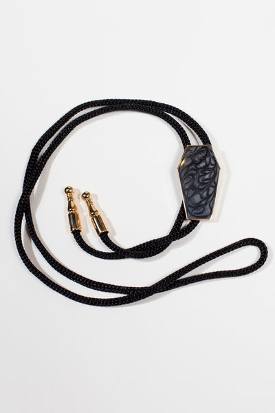 Coffin Bolo in Pearl Resin Gold with Black Cord